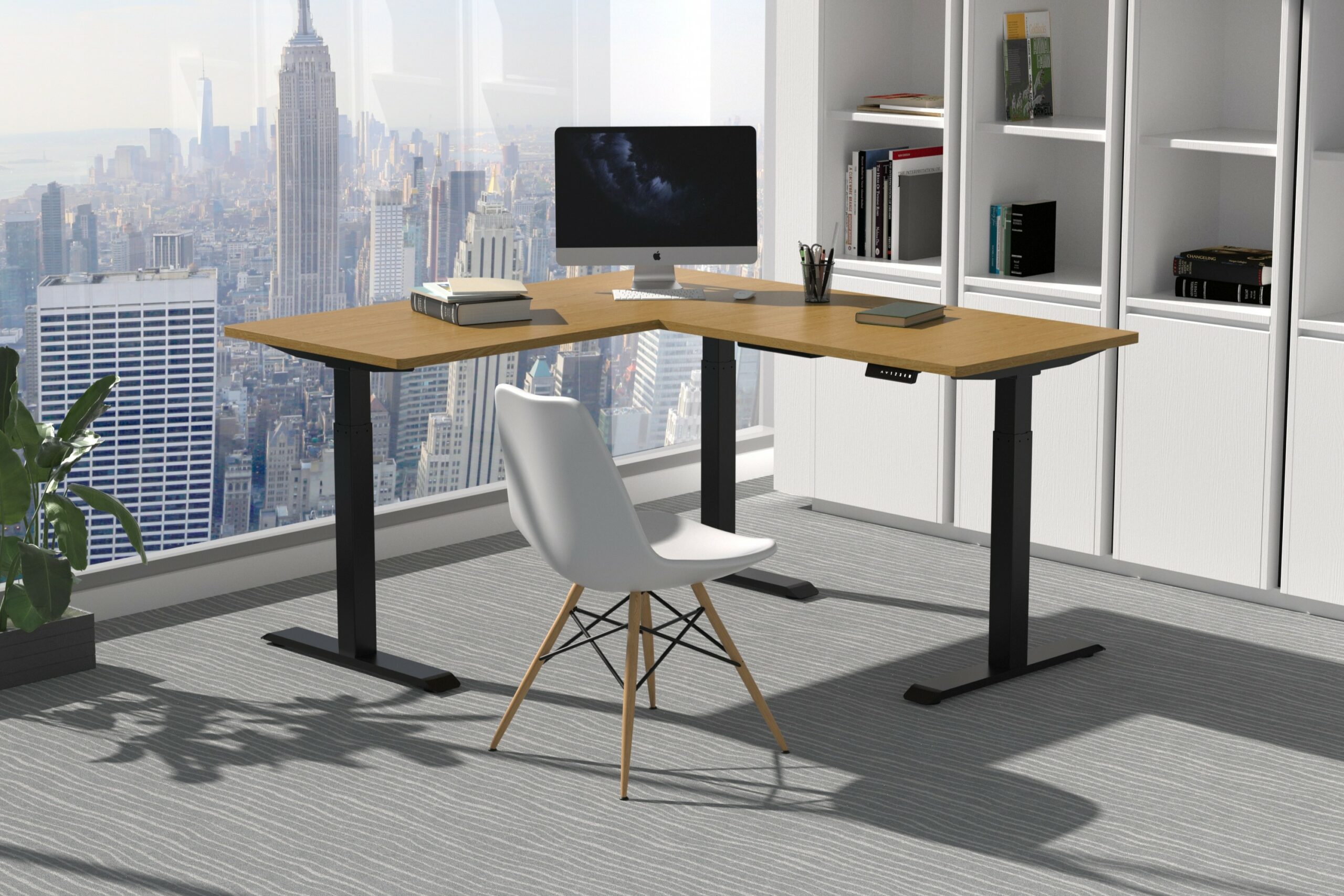 adjustable height l shaped desk application