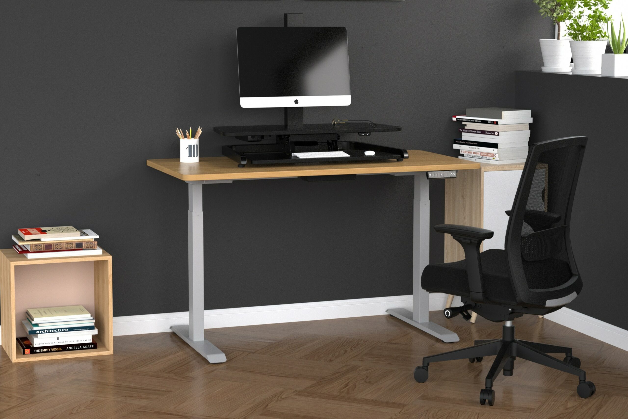 electric height adjustable standing desk converter application