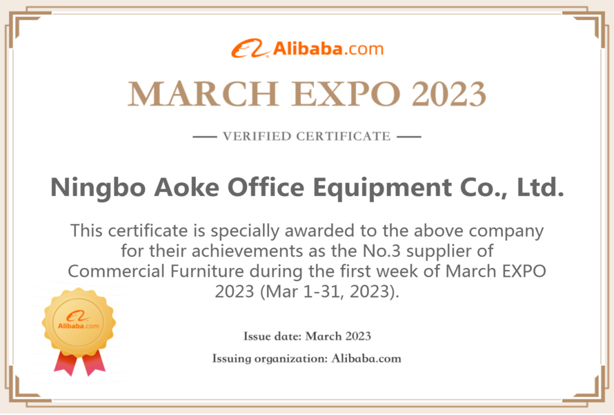 Alibaba March Expo 2023 Certification for top 3 suppliers of commercial furniture